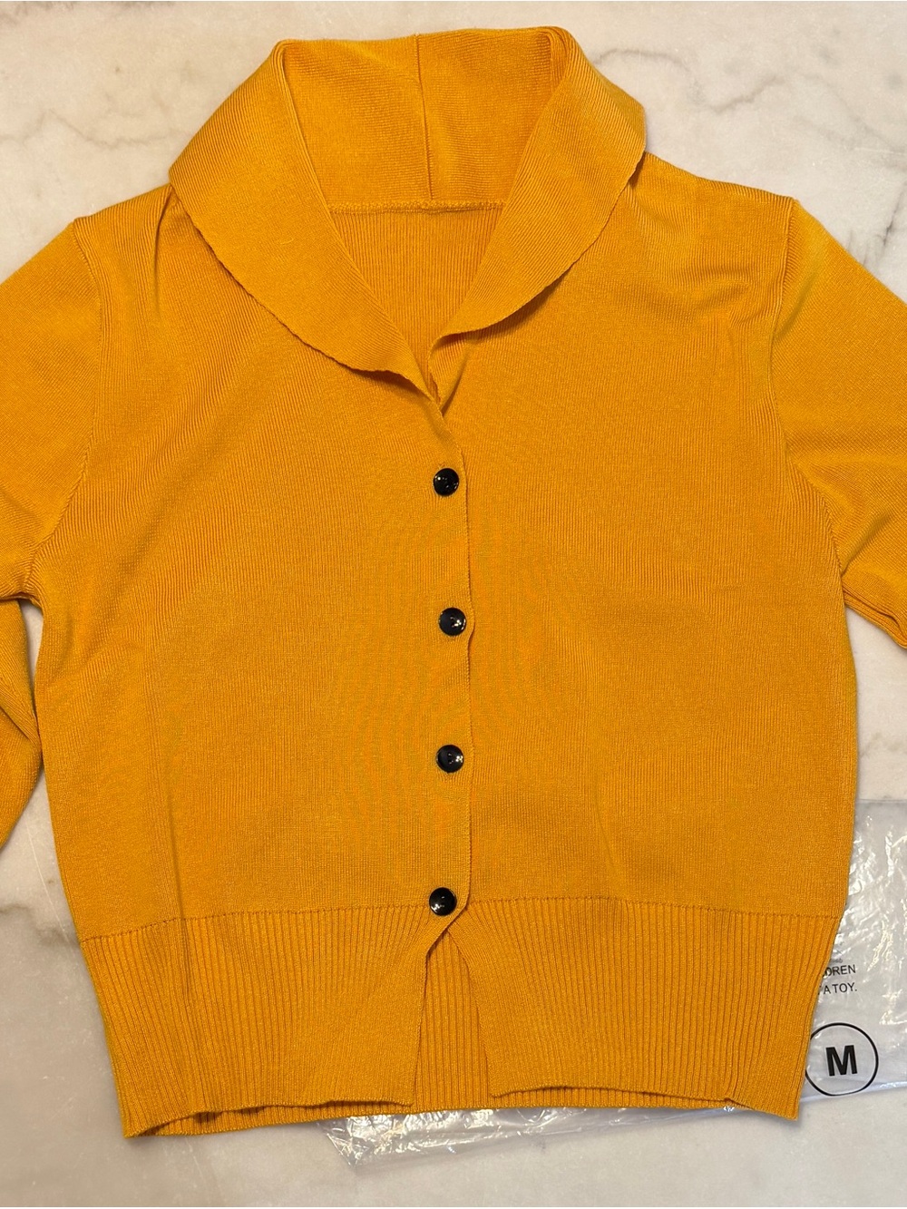 Women's Mustard Button-Up Shawl Collar Sweater